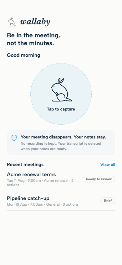Wallaby home screen